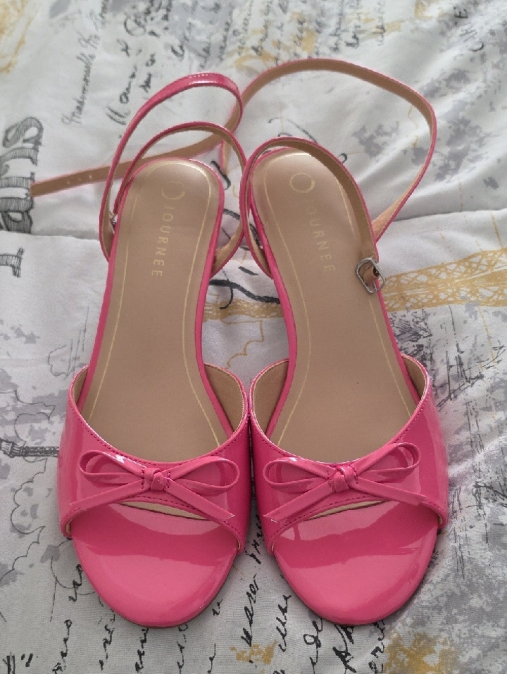 Journee Collection Pink Patent Open-Toe Slingback Sandals with Bow